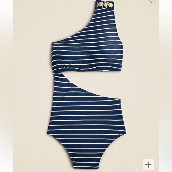 J. Crew Cutout one-piece full-coverage swimsuit with buttons in navy stripe - Picture 5 of 5